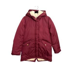 J. Crew Parka Girls 14 Maroon Red PrimaLoft Fishtail Hooded Sherpa Lined Jacket